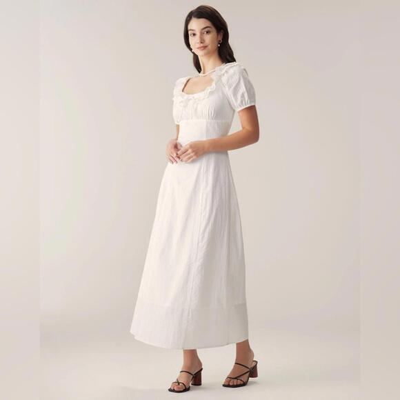 RIHOAS White Embroidery Puffed Sleeve Maxi Dress S - Picture 1 of 7